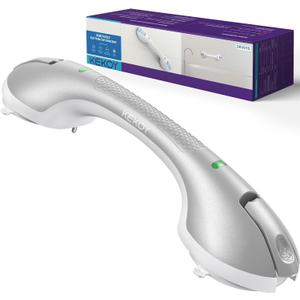 KEKOY 17.5 Inch Suction Grab Bars for Bathtubs and Showers with Indicator - Heavy Duty Safety Shower Handle for Seniors and Elderly, Handicap Bars for Bathroom, No Drilling and Removable, Silver