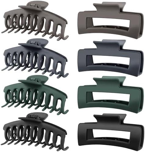 TOCESS 8 Pack Big Hair Claw Clips for Women Large Claw Clip for Thin Thick Curly Hair 90's Strong Hold 4.33 Inch Nonslip Neutral Matte Hair Clips