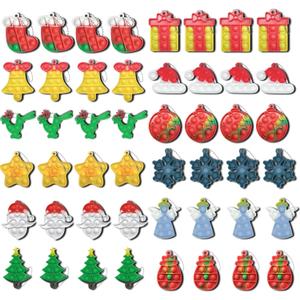 GooKit 48Pcs Christmas Mini Pop Keychain Fidget Toys, Christmas Day Gifts for Kids Mini Pop Bubble Christmas ,Party Favors Silicone Fidget Keychain Relieve Anxiety Stress Fidget Toy