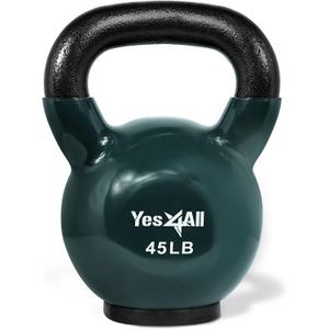 Yes4All Vinyl Coated Kettlebell With Protective Rubber Base, Strength Training Kettlebells for Weightlifting, Conditioning, Strength & Training (45LB - Midnight)