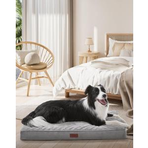 OhGeni Orthopedic Waterproof & Machine Washable Dog Bed for Medium Large Pets, Suitable for Crates, Cat Mat with 25D Egg Crate Foam, Non-Slip Bottom & Removable Cover, 35 Inches(Gray)