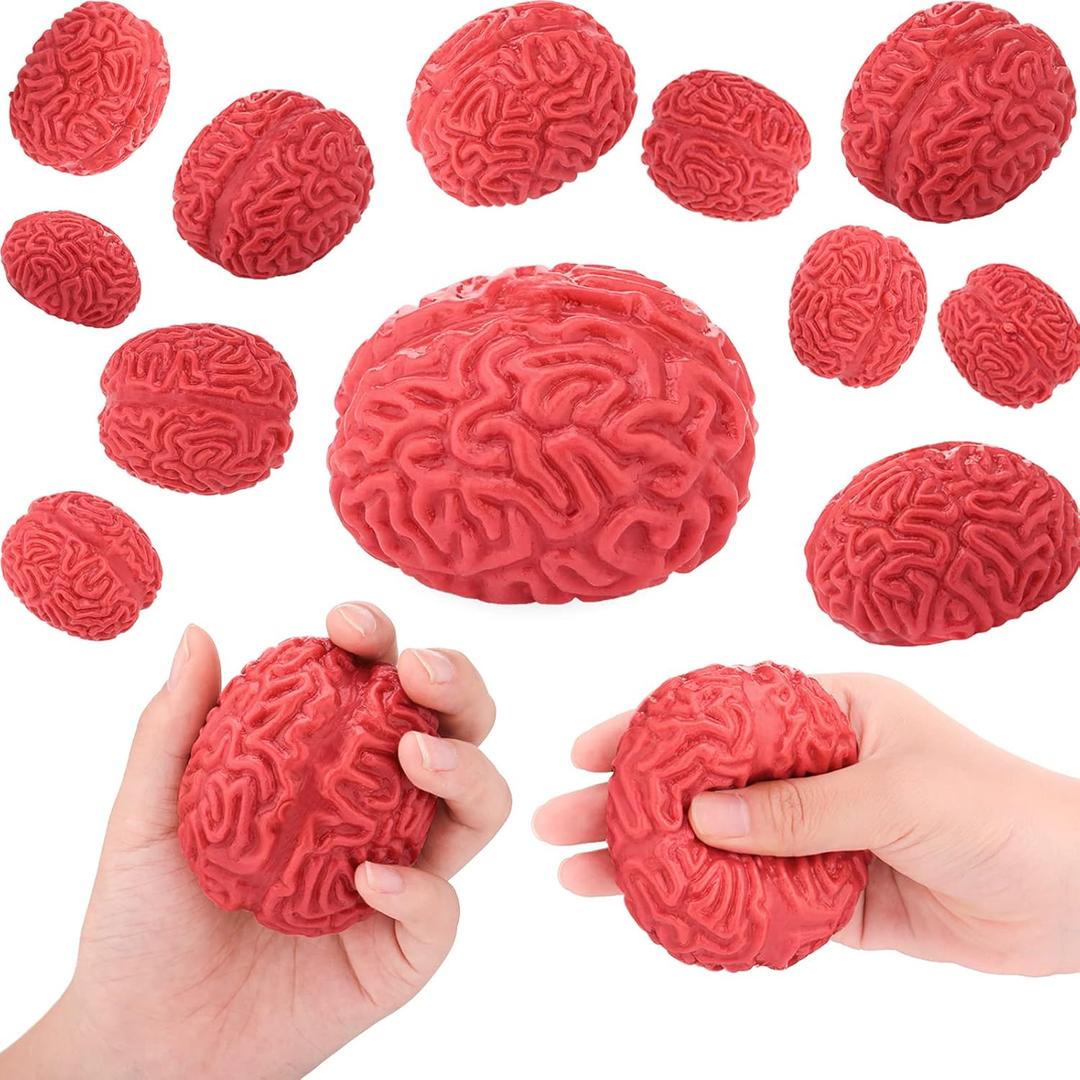 Zhanmai 12 Pcs Brain Stress Balls Bulk PU Hand Muscle Exercise Pressure Ball Fake Brain Pressure Soft Balls Halloween Funny Toys for Adults Decompression and Relaxation