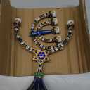 NIKKY HOME 7-Branch Hanukkah Menorah, Jewish Candle Menorah, Artistic Candles Holder Fits All Standard Chanukah Candles Antique Design for Spiritual, Religious & Home Decor - Blue