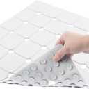 Shower Mat Non Slip 21"x21" Silicone Foldable Bath Mat with Suction Cups & Drain Holes, Odorless, Eco-Friendly & Durable, Machine Washable Shower Stall Mat for Adults, Seniors White