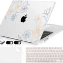 MecBevia Compatible with 2026 M5 MacBook Air 13 inch Case 2026 2025 2024-2022 M5 A3449 M4 A3240 M3 A3113 M2 A2681, Keyboard Cover, Screen Protector, Webcam Cover & Type-C OTG, Engraved Floral