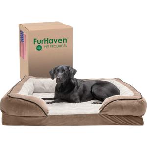 Furhaven Orthopedic Dog Bed for Large Dogs w/ Removable Bolsters & Washable Cover, For Dogs Up to 95 lbs - Plush & Velvet Waves Perfect Comfort Sofa - Brownstone, Jumbo/XL (40.0"L x 32.0"W x 9.5"Th)
