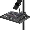 BILIONE Mic Stand Tray with Gooseneck Phone Holder, 10.6" X 7.8" Microphone Stand Tray Crab Clamp On Music Stand Floor Shelf Pole Mount, Karaoke Accessories