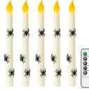 Baquler Halloween 3D Spider LED Taper Candles, 6 Packs Real Wax Flameless Taper Candles Battery Operated with Remote, Spooky Candlesticks for Halloween Decoration, Batteries Not Included (0.7" x 11")