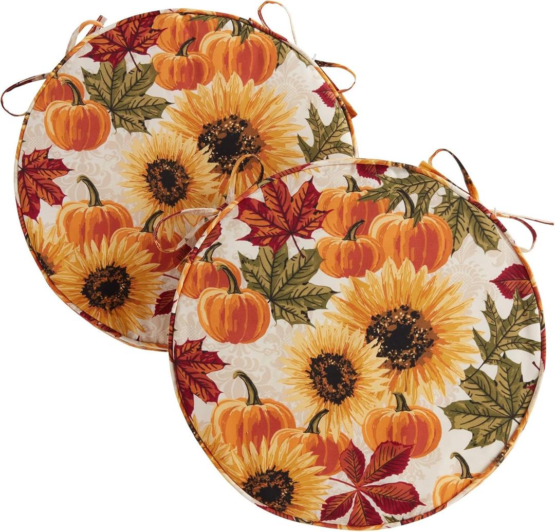 Outdoor 18-inch Round Reversible Seat Cushion, Sunflower, 2-Pack