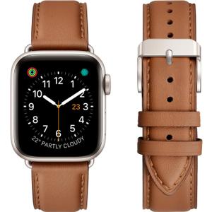 OMIU Leather Bands Compatible with Apple Watch Band 42mm(Series3 2 1) Genuine Leather Wristband Starp for iWatch SE Series 11 10 9 8 7 6 5 4 3 2 1 Ultra for Women Men (Brown/Starlight)