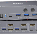 KCEVE KVM Switch 2 Monitors 3 Computers USB C HDMI DP, EDID, USB 3.0 KVM Switch Dual Monitor HDMI for 1 Laptops 2 Desktop Share 4 USB3.0 Device, 73W PD, 4K@60Hz, Aluminum, Power Adapter, Wired Remote