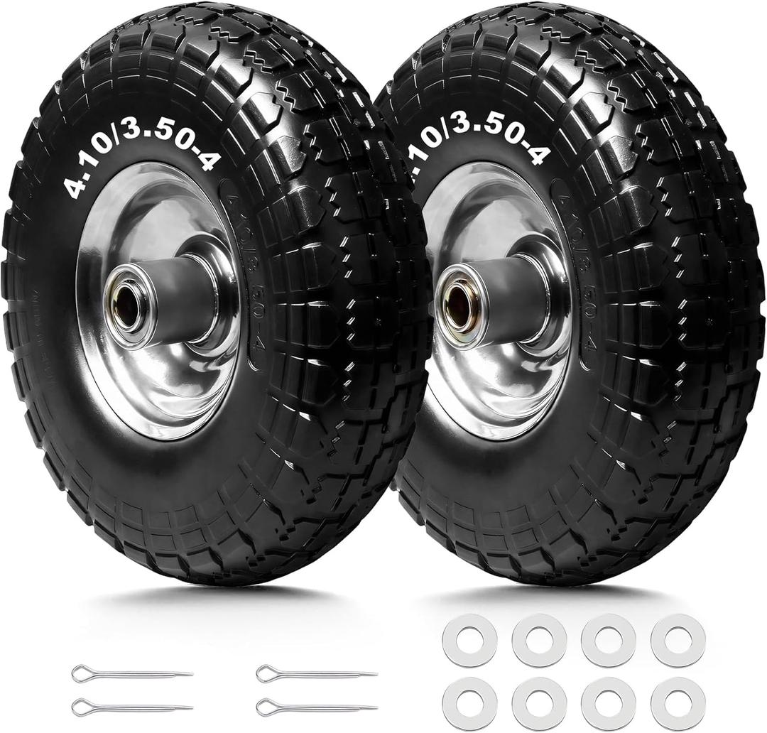 Storystore 2-Pack 4.10/3.50-4 Tire and Wheel - 10 Inch Solid Rubber Tire Wheels with 5/8" Bearings, 2.2" Offset Hub for Hand Truck, Trolley Dolly, Garden Cart and Wheelbarrow