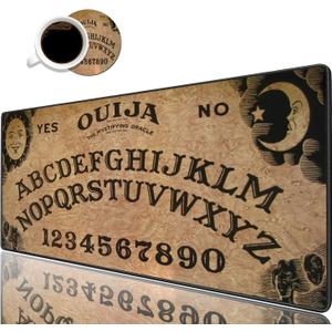 Desk Pad Mat Gaming Mouse Pads with Coasters Set, Stitched Edges Design Mouse Pad XXL Large Mouse Pad for Laptop Computers Retro Ouija Board Desk Writing Mat for Office & Home 31.5x 11.8