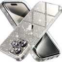 Choiche Compatible for iPhone 15 Pro Max Case Women Phone Case, Cute Bling Sparkly, Military Grade Protection, 3 Diamond Camera Lens Covers, 2 Tempered Glass Protectors, 6.7 inch (Glitter Clear)