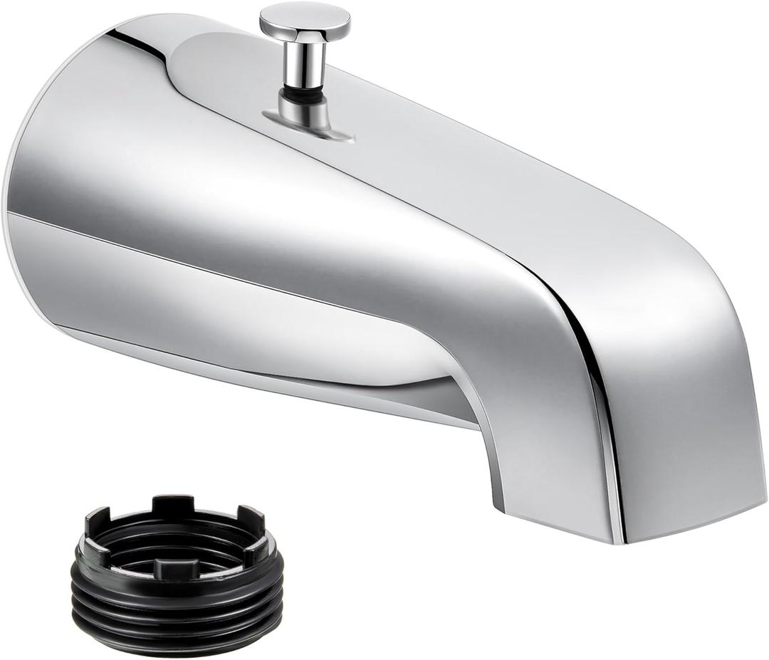 Enhon Tub Spout with Rear Diverter, Bathtub Spout Fitting 1/2-Inch or 3/4-Inch IPS, 5-1/4 Inch Length Bathroom Bathtub Faucet with Adapter, Chrome Finish