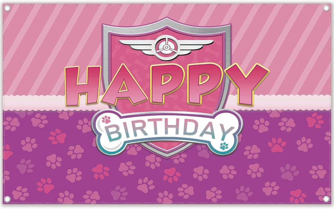 72x43inch Pink Dog Paw Logo Birthday Backdrop for Boy Girls Cartoon Party Decorations Photography Background Photo Banner Booth Props