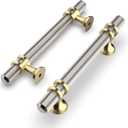 Amerdeco 10 Pack Knurled Brushed Satin Nickel Cabinet Pulls 5 Inch Length (3 Inch Hole Center) Kitchen Cabinet Handles for Drawer Dresser, Cupboard and Wardrobe ZH0025 (3"/76MM Hole Center, Nickel+gold)