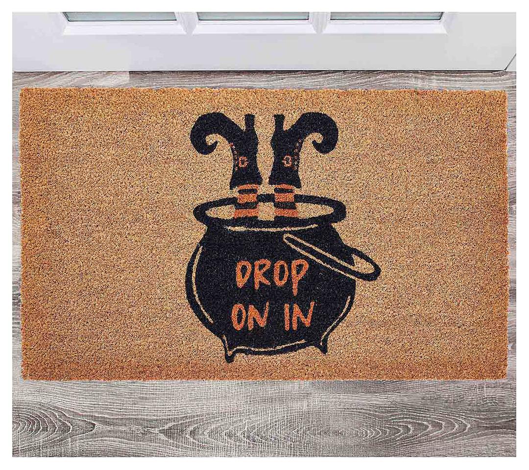 VCNY Home - Doormat, Outdoor Coir Welcome Mat, Witch Cauldron Design, Spooky Home Decor (Halloween Collection, 18" x 30")