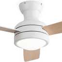 Ceiling Fans with Lights 42 inch Low Profile Ceiling Fan with Light and Remote Control, Flush Mount, Reversible, 3CCT, Dimmable, Noiseless, Black Ceiling Fan for Bedroom, Indoor/Outdoor Use (White)