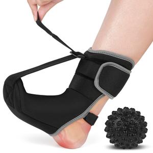 Plantar Fasciitis Night Splint Sock with Massage Ball for Tension Relief, Alleviate Pain from Plantar Fasciitis, Arch Pain, Heel Spur, Foot-drop and Achilles Tendonitis, Soft and Comfortable Foot Brace for Men and Women, Medium-Black