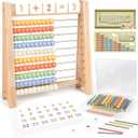 Abacus for Kids Math - Wooden Abacus with 100 Counting Sticks and 112 Math Cards, Counting Toys for Preschool Learning, Educational Math Toys for Developing Fine Motor Skills, Math Calculation