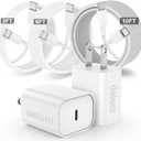 New iPhone 15 16 Chargers Fast Charging, 2Pack 20W USB C Wall Charger for iPhone 16 Pro Max with 3Pack [10FT+6FT+3FT] USB C to USB C Cable Compaitble with iPhone 16/16 Plus/15/15 Pro Max/iPad Pro (White)