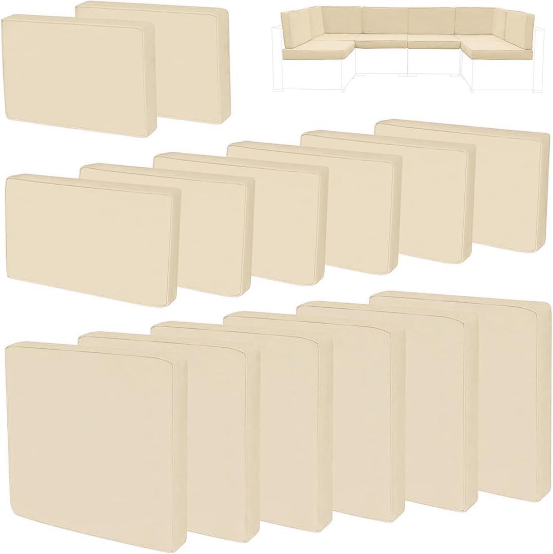 14Pieces Patio Cushion Covers Replacement Outdoor Couch Cushions Covers Splashproof Sofa Slipcovers Set with Zippers,Patio Furniture Protector Cover Only(Beige, 25.625.63.94inches)