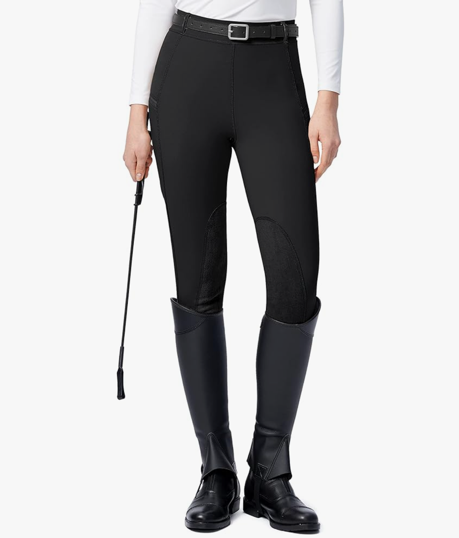 SANTINY Women's Horse Riding Pants with Zipper Pockets Knee-Patch Schooling Tights Equestrian Breeches for Women Large