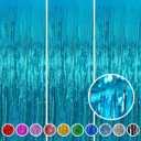 Foil Fringe Curtains Party Decorations - Melsan 3 Pack 3.2 x 8.2 ft Tinsel Curtain Party Photo Backdrop for Birthday Party Baby Shower or Graduation Decorations April fool's Day Decorations Teal