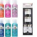 FolkArt Mindful Matte Acrylic Craft Paint Kit, Energetic Colors, 19 Piece Set with 8 Paints, 8 Pouncers, and 3 Premium Paintbrushes