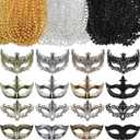 Bucherry 88 Pcs Masquerade Masks Beads Necklace Set Vintage Venetian Mask Metallic Beaded Necklace for Carnival Cosplay Prop