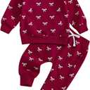 Afunbaby Spring Baby Girl Clothes Toddler Girl Outfit Crewneck Sweatshirt Long Sleeve Shirt Pants Winter Clothing Set (Red)