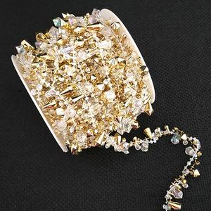 Crystal Bead Garland for Christmas Tree Decorations, 16ft Christmas Garland Clear Iridescent & Gold Bead Garland Twist Bead String for Christmas Wedding Party Decor (Gold & Iridescent Twisted)