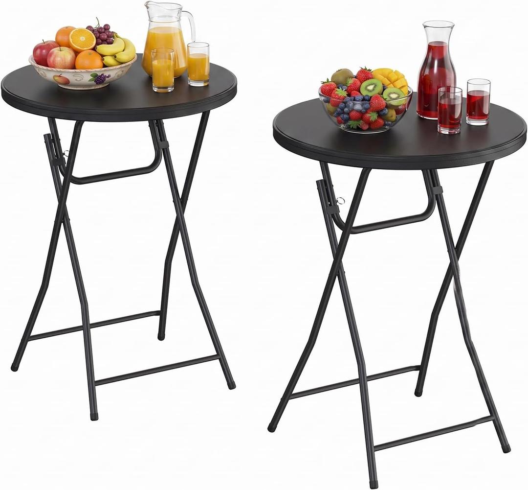 2 Pack Cocktail Table, 32 Inch Folding Table, High Top Round Tables, Black