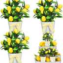 Jexine 3 Set Summer Fruits Lemon Tiered Tray Decor Artificial Lemon Plant Farmhouse Home Decor Mini Fake Etrogplants Mini Vases Tiered Tray Greenery Accessory (Lemon Style)