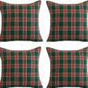 Softalker Christmas Pillow Cover 18x18 Set of 4 - Green Tartan Checkered Throw Pillow Cover, Farmhouse Buffalo Plaid Xmas Decorative Cushion Case for Couch Sofa, Christmas Holiday Decor