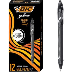 BIC Gelocity Quick Dry Black Gel Pens, Medium Point (0.7mm), 12-Count Pack, Retractable Gel Pens With Comfortable Full Grip