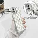 NITITOP Compatible with iPhone 12 Case Cute Checkerboard Checker Plaid Shell Textures for Girls Women Men Soft TPU Slim Hard Back with Lens Protective Phone Cover - White