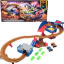 Monster Jam, Supercharge Speedway Playset, Megalodon and El Toro Loco Die-Cast Monster Trucks, Light Up World Finals Track Kids Toys for Boys Ages 3 and Up