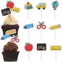 DOITOOL 36 Pcs Back to School Cake Decoration Flags for Party Desserts Classroom Supplies Cake and Cupcake Toppers School Activity Decorations
