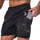 JZCreater Mens Shorts, 2-in-1 Athletic Workout Running Shorts with Liner, 2 Inner Pocket, Quick Dry Gym Shorts for Men (L)