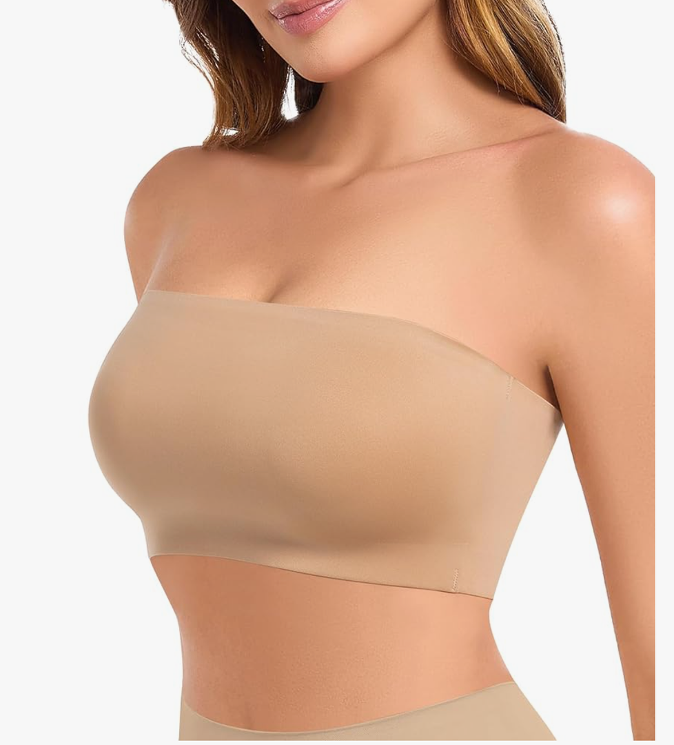 Strapless Bras for Women Double Lined Non Slip Silicone Tube Tops Bandeau Bra Wireless Strechy Non Padded (Large)