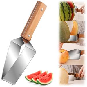 4 x Stainless Steel Watermelon Slicer with Wooden Handle, 2026 New Triangle Watermelon Cutter for Even Cubes, Professional Fruit Slicer Tool for Cantaloupe Honeydew & Summer Party