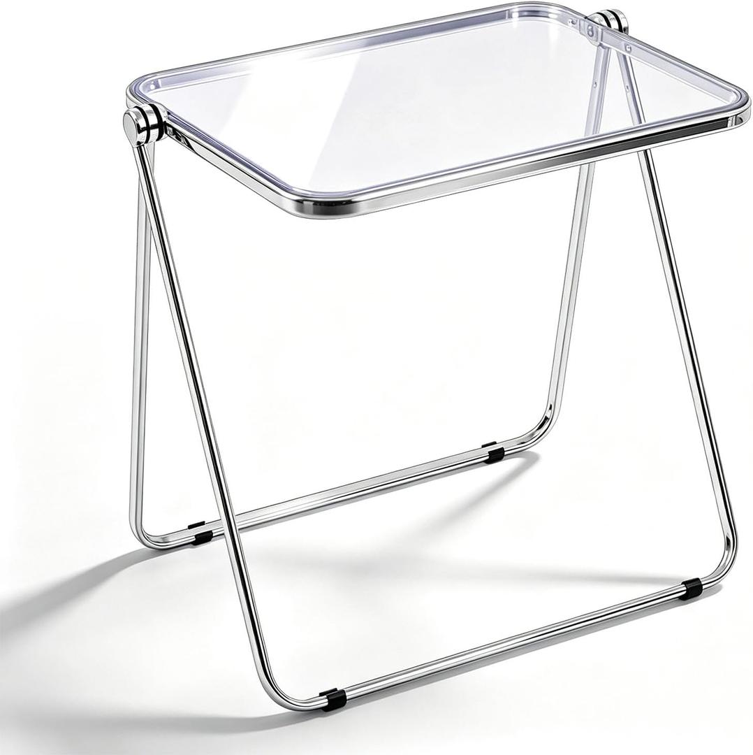 Sintuff Clear Acrylic Folding TV Tray Table, Portable Side Desk, 27.6 x 19.7 x 26.8 inches