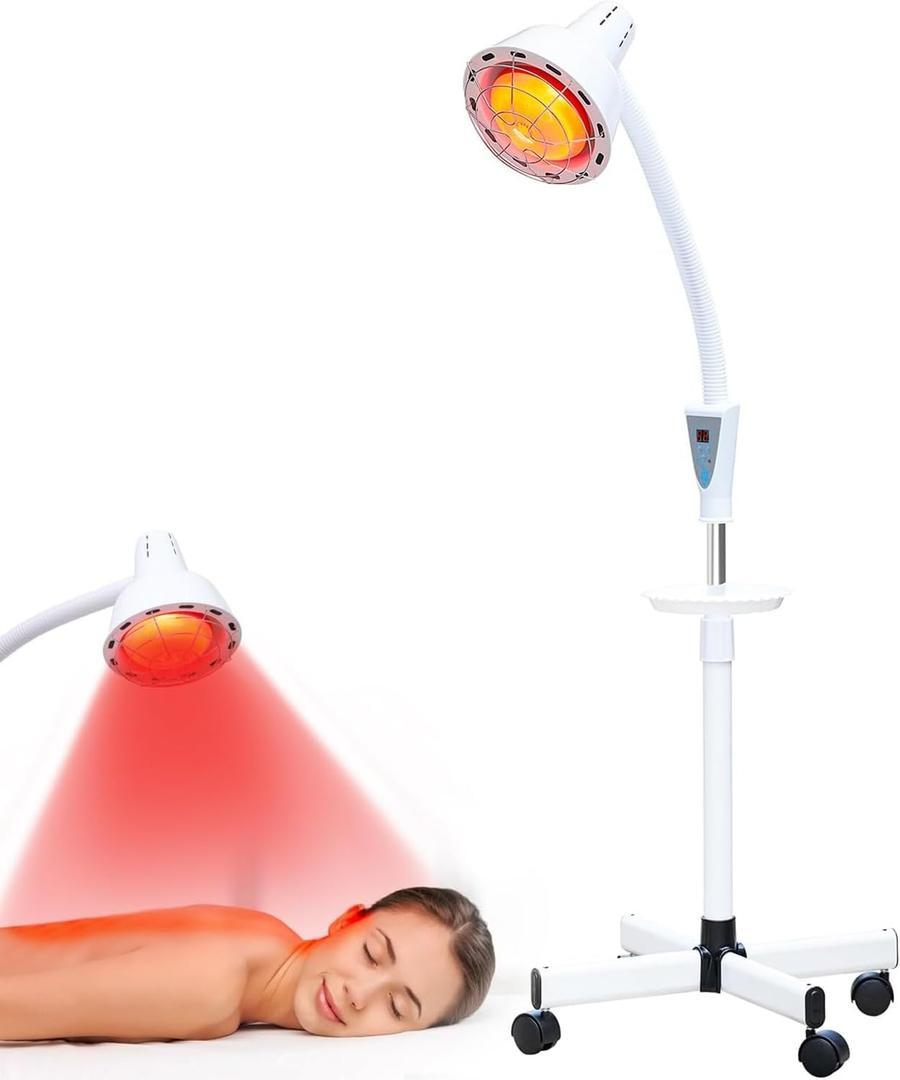 LHCYLDQ 275W Infrared Light Therapy Lamp - Red Near Infrared Heat Lamp for Joint Muscle Pain, Adjustable Standing Lamp Head with Freely Adjustable Temperatur(White)