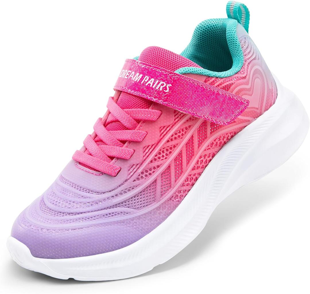 DREAM PAIRS Girls Shoes Kids Tennis Sparkle Ease Running Athletic Lightweight Sneakers for Little/Big Kids Toddler (Purple/Hot Pink), Size US 4