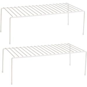 Lonian Kitchen Cupboard Organiser, Home and Kitchen Storage Shelf Wire Rack Made of Metal for Kitchen Cabinets, Counter-Tops, Pantries, Food and Utensils - White (Pack of 2)