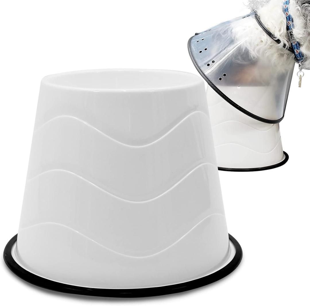 No Slip Base Elevated Bowls for Dogs Wearing Cone - Raised Bowls for Large Dogs - 2 Pair