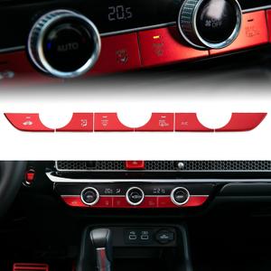 Thenice for 11th Gen Civic Center Console Panel A/C Control Button Cover Trims 6PCS Aluminium Alloy Interior Decoration for Honda Civic 2022 2023 2024 Sedan Hatchback EX EX-L Touring -Red