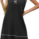 Wenrine Womens Sleeveless Mini Dress Casual Collared V Neck Contrast Stitch Loose Summer Knit Tank Dresses (X-Large, Black)